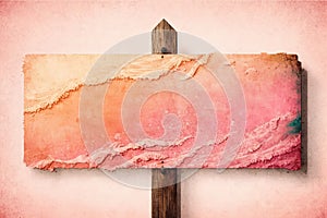 Old wooden sign on a pink grunge background