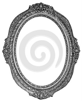 Old wooden silver plated oval Frame Isolated on white