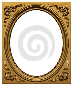 Wooden square oval gilded frame isolated on the white background
