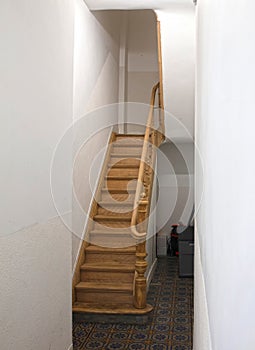 Old wooden staircase in a building in Antwerp