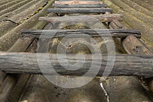 Old wooden staircase on the roof