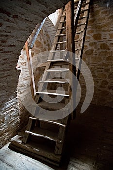 Old wooden stairs in the tower