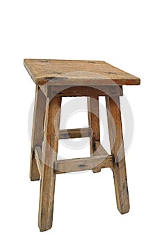 Old wooden stool isolated on white