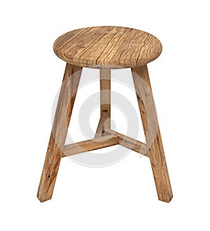 Old wooden stool three legs isolated