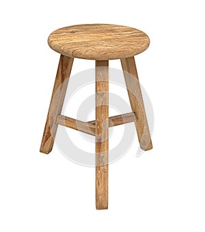 Old wooden stool three legs isolated