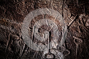 Old wooden surface with fingerprints of pressed keys