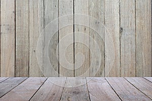 Old wooden table and empty front, Empty space place a product, Vintage wooden background, texture with natural wood pattern for