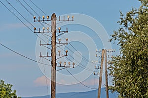 Old wooden telegraphic pillar photo