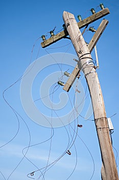 Old wooden telephone pole