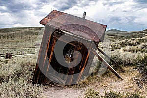 Old wooden tilted toilet, dry latrine hutBodie willage