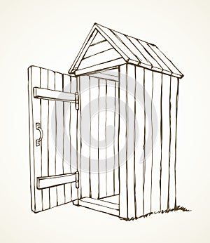 Old wooden toilet. Vector drawing