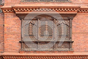 Old wooden traditional Nepalese window detail. Nepal