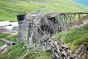 Old wooden train track at Independence gold Mine, Alaska