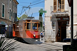 Old wooden tram Tranvia in Soller, Majorca, Spain. photo