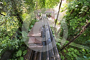 Old wooden trams for up and down the hill