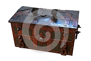 Old wooden trunk with metal elements
