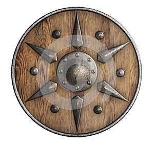 Old wooden vikings` shield isolated 3d illustration