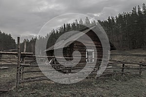 Old wooden village house. Beautiful nature.