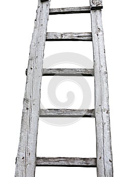 Old wooden vintage cuve ladder isolated over white