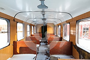 Old wooden wagon narrow gauge railway