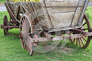 Old wooden wagon serving as decoration in public square