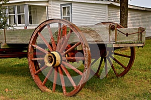 Old wooden wagon with spoked wheels