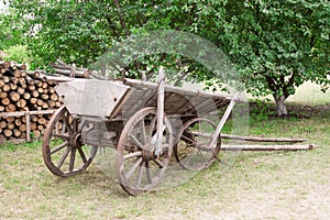 Old Wooden Wagon in the Village.