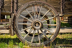 Old wooden wagon wheel