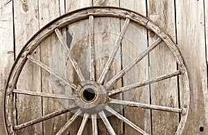 Old wooden wagon wheel