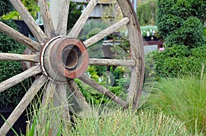 Old wooden wagon wheel