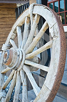 Old wooden wagon wheel