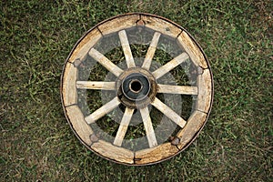 Old wooden wagon wheel
