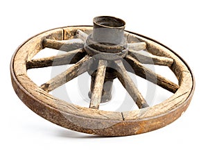 Old wooden wagon wheel photo