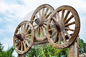 The old wooden wagon wheels