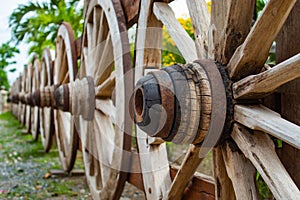 The old wooden wagon wheels