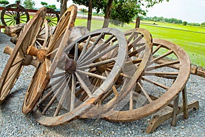 The old wooden wagon wheels