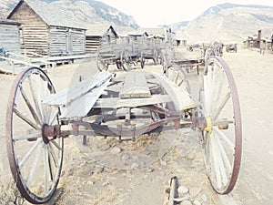 Old Wooden Wagons in a Ghost Town, Cody, Wyoming, USA