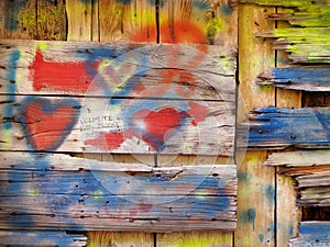 Old wooden wall love grafitti