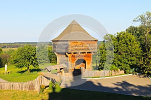 Old wooden watchtower in Subotiv village