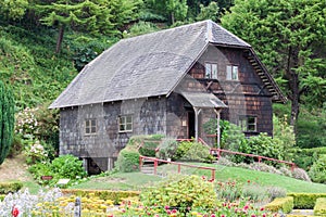 Old wooden water mill in Frutillar village, Chi