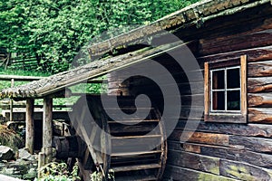 Old wooden waterwheel watermill