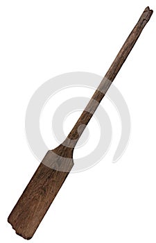 Old wooden weathered paddle (oar) with stains and photo
