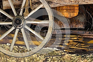 The old wooden wheel from the carriage hangs on the wall of the Ukrainian bar