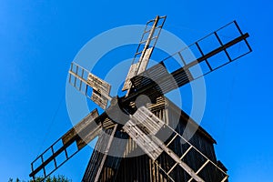 Old wooden wind mill in Pyrohiv, Ukraine