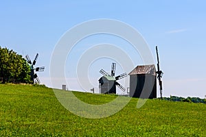 Old wooden wind mill in Pyrohiv, Ukraine