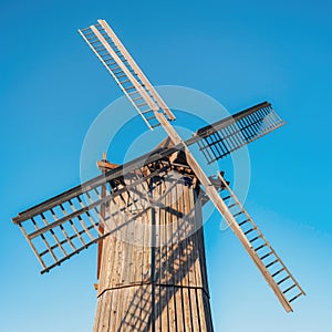 Old wooden windmill, countryside, landmark