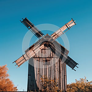 Old wooden windmill, countryside, landmark