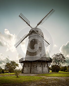 Old wooden windmill at dawn, the Netherlands