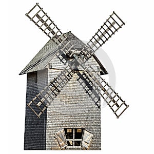 Old wooden windmill isolated