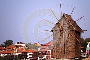 Old wooden windmill landmark Nessebar